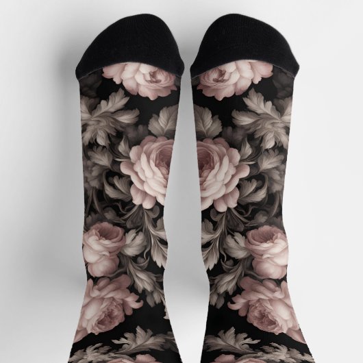 ドラマチックな埃の多いバラと黒いトイレクルーソックス ソックス (上部)