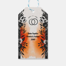 ドラマチックな水色ブラックオレンジ結婚フローラ ギフトタグ