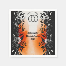 ドラマチックな水色ブラックオレンジ結婚フローラ スタンダードカクテルナプキン