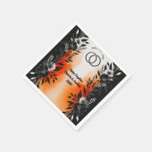 ドラマチックな水色ブラックオレンジ結婚フローラ スタンダードカクテルナプキン (角)