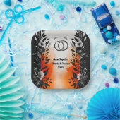 ドラマチックな水色ブラックオレンジ結婚フローラ ペーパープレート (パーティー)