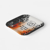 ドラマチックな水色ブラックオレンジ結婚フローラ ペーパープレート (傾斜あり)