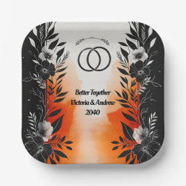 ドラマチックな水色ブラックオレンジ結婚フローラ ペーパープレート