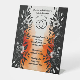 ドラマチックな水色ブラックオレンジ結婚フローラ 台座サイン