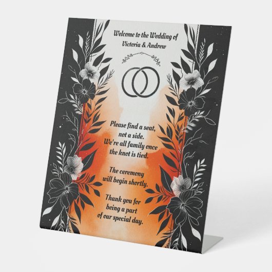 ドラマチックな水色ブラックオレンジ結婚フローラ 台座サイン (正面)
