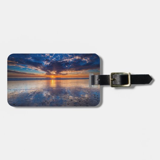 ドラマチックな海の風景、夕日、カリフォルニア ラゲッジタグ (正面横)