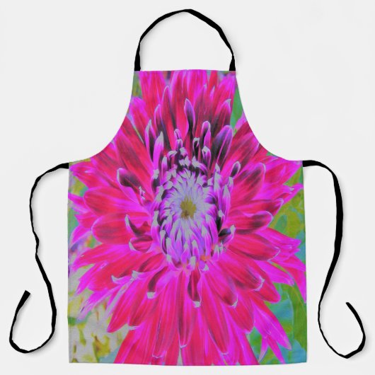 ドラマチックな紅色とピンクのダリアの花 エプロン (正面)