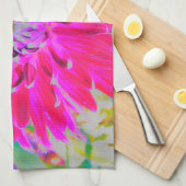 ドラマチックな紅色とピンクのダリアの花 キッチンタオル (四つ折り)