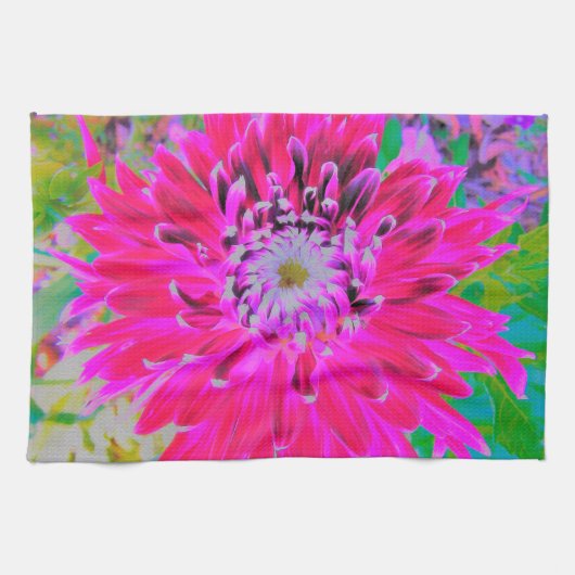 ドラマチックな紅色とピンクのダリアの花 キッチンタオル (横)