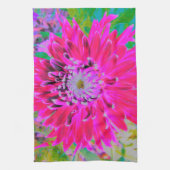 ドラマチックな紅色とピンクのダリアの花 キッチンタオル (縦)