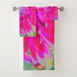 ドラマチックな紅色とピンクのダリアの花 バスタオルセット