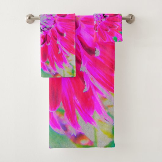 ドラマチックな紅色とピンクのダリアの花 バスタオルセット (インサイチュ)