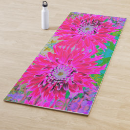 ドラマチックな紅色とピンクのダリアの花 ヨガマット