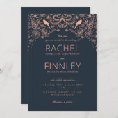 ドラマチックな結婚式の招待状 ネイビーとコーラル 招待状 (正面/裏面)