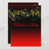 ドラマチックな赤いホリー企業のクリスマスパーティー 招待状 (正面/裏面)