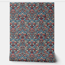 ドラマチックな赤と青のダマスク 壁紙