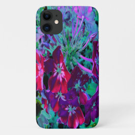ドラマチックな赤、紫、ピンクの庭の花 iPhone 11 ケース