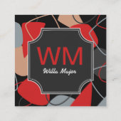 ドラマチックな赤、黒、ベージュ抽象芸術モノグラム スクエア名刺 (裏面)