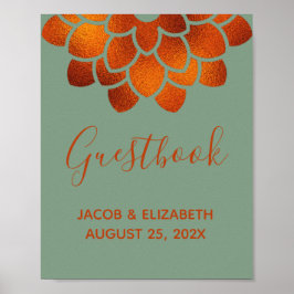 ドラマチックな銅の花のバジルグリーン ウェディングゲストブック ポスター