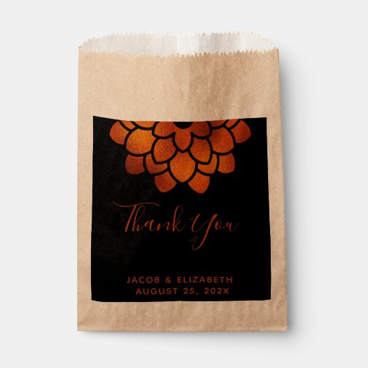 ドラマチックな銅の花を黒に付けて結婚ありがとう フェイバーバッグ (正面)