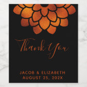 ドラマチックな銅の花を黒に付けて結婚ありがとう ワインラベル (シングルラベル)