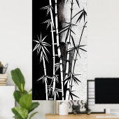 ドラマチックな黒と白のモダン竹 ポスター (ホームオフィス)