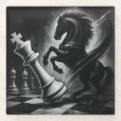 ドラマチックな黒馬vs.キング – チェスはっきりしたのアートワーク ガラスコースター (正面)