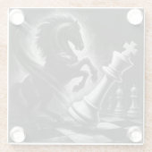 ドラマチックな黒馬vs.キング – チェスはっきりしたのアートワーク ガラスコースター (裏面)