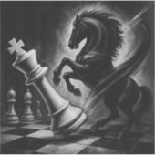 ドラマチックな黒馬vs.キング – チェスはっきりしたのアートワーク シール (正面)