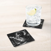 ドラマチックな黒馬vs.キング – チェスはっきりしたのアートワーク スクエアペーパーコースター (インサイチュ)