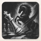 ドラマチックな黒馬vs.キング – チェスはっきりしたのアートワーク スクエアペーパーコースター (正面)