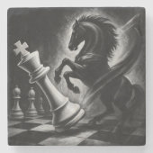 ドラマチックな黒馬vs.キング – チェスはっきりしたのアートワーク ストーンコースター (正面)
