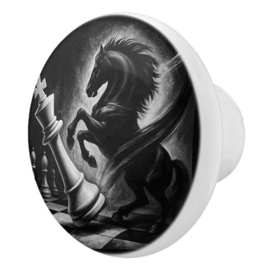 ドラマチックな黒馬vs.キング – チェスはっきりしたのアートワーク セラミックノブ (右)