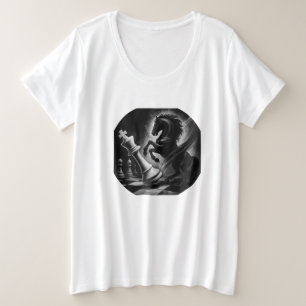 ドラマチックな黒馬vs.キング – チェスはっきりしたのアートワーク プラスサイズTシャツ