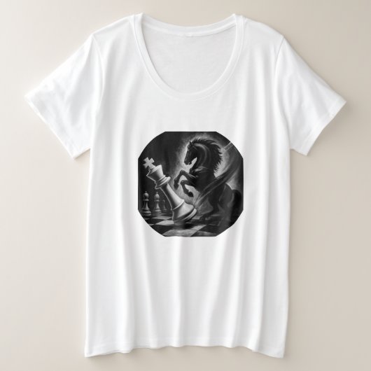 ドラマチックな黒馬vs.キング – チェスはっきりしたのアートワーク プラスサイズTシャツ (デザイン正面)