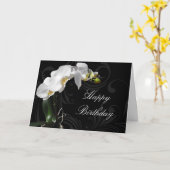 ドラマチックな黒/白オーキッドカスタム誕生日カード カード (黄色い花)
