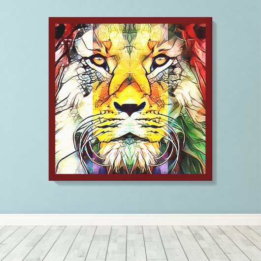 ドラマチックカラフルライオンクリエイティブ野生動物ポップ・アートのアート キャンバスプリント (インサイチュ (ウッドフロア))