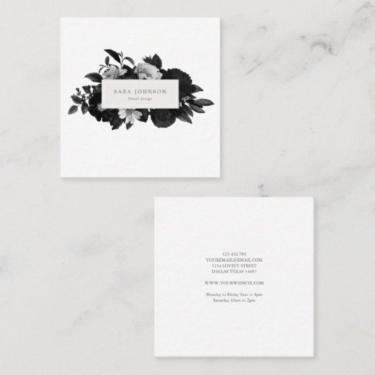 ドラマチック白黒秋フローラクラシックデザイン スクエア名刺 (正面/裏面)