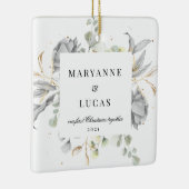 ドラマチック銀フローラモノグラム初めてのクリスマス セラミックオーナメント (右)