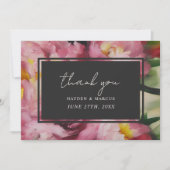ドラマチック ピンク フラワー ウェディング フォト サンクス サンキューカード (正面)