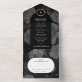 ドラマチックBohoフローラアーチ金ゴールドグレー結婚ズ オールインワン招待状 (内側)