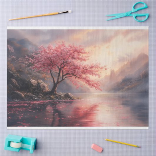 ドラマティックさくらんぼの花の木の芸術のデコページ 薄葉紙 (クラフト)