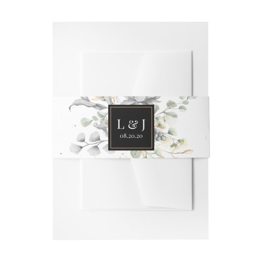 ドラマティックなシルバーフローラル ウェディング ベリー バンド 招待状ベリーバンド (正面例)