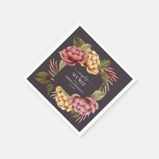 ドラマティックフローラカップルウェディングシャワー スタンダードカクテルナプキン (角)