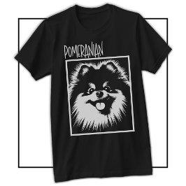 ドラマティックポップアートポメラニアンホワイトオンブラック Tシャツ
