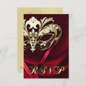 ドラマティック マスケレード レッド RSVP 返信招待状 招待状 (正面/裏面)