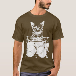 ドラマーおもしろいキャットかわいいキッテン転がロック&ドラム Tシャツ
