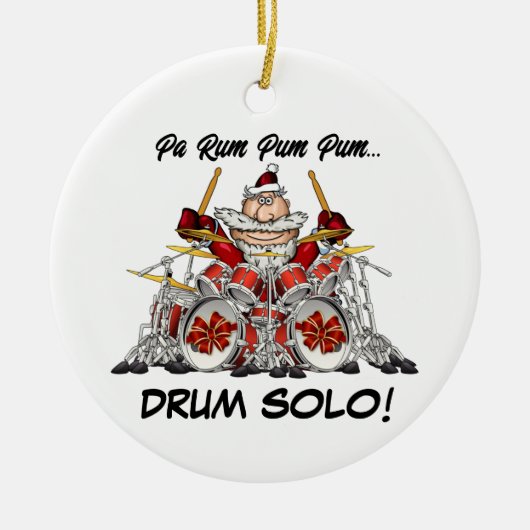 ドラマーおもしろいサンタロックと転がクリスマスミュージシャン セラミックオーナメント (正面)