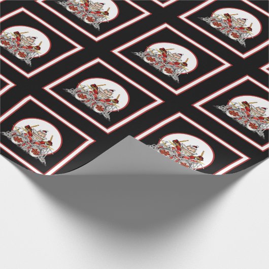 ドラマーおもしろいサンタロックと転がクリスマスミュージシャン ラッピングペーパー (角)