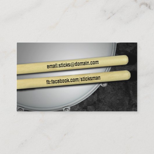 ドラマーのスネアとスティックミュージシャン名刺 名刺 (裏面)